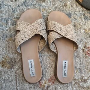 Steve Madden Beige Woven Slide Sandals
